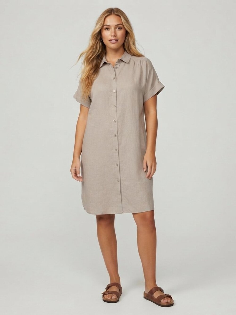 Well Worn Women's Maggie Button Front Linen Blend Dress Small 40017